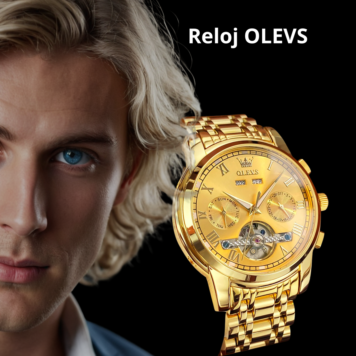 Reloj  de negocio OLEVS – Skeleton con Calendario