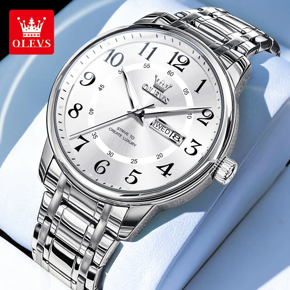Reloj Clásico OLEVS – Acero Inoxidable y Resistente al Agua